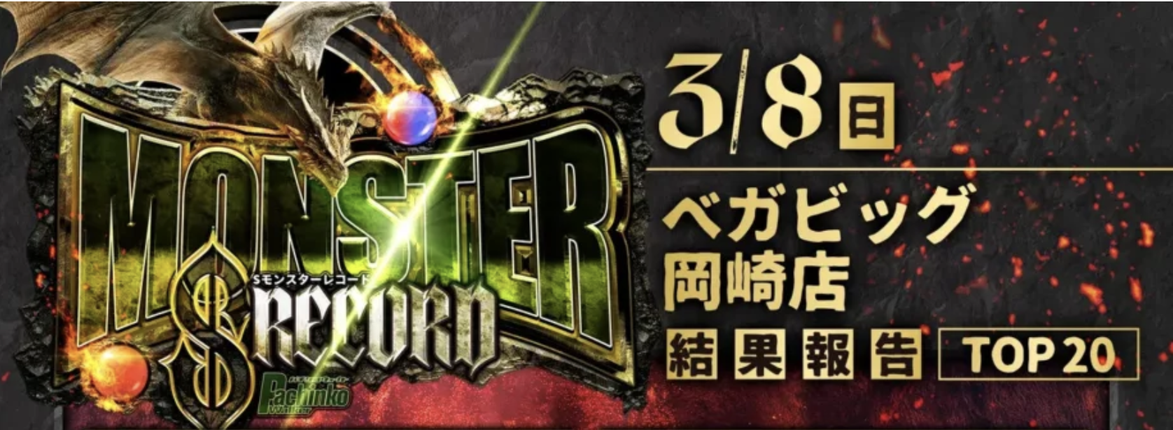 3/8 ベガビック岡崎店 Sモンスターレコード 差枚数ランキ...